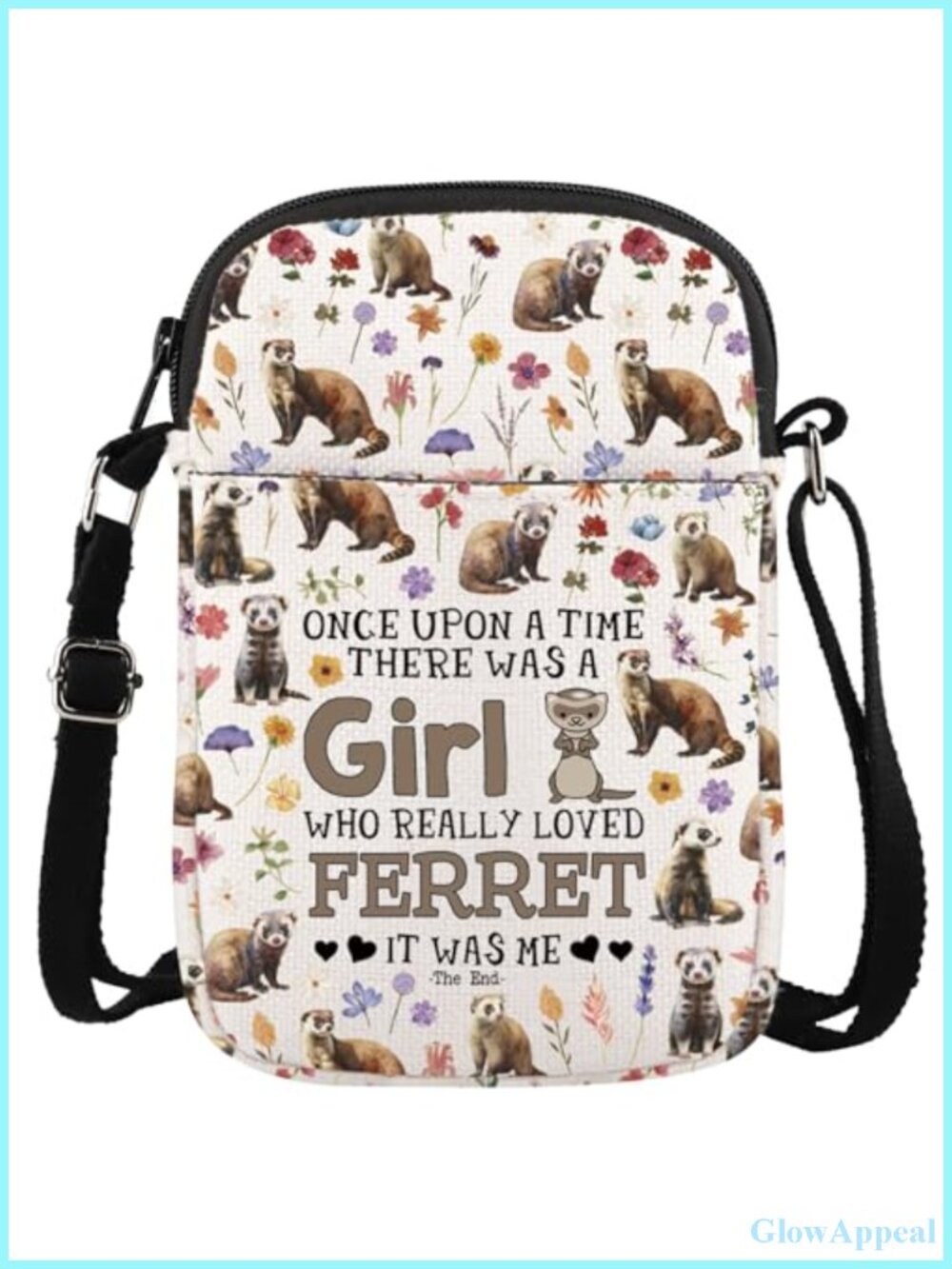 Ferret Print Canvas Crossbody Bag Reusable Messenger Purse